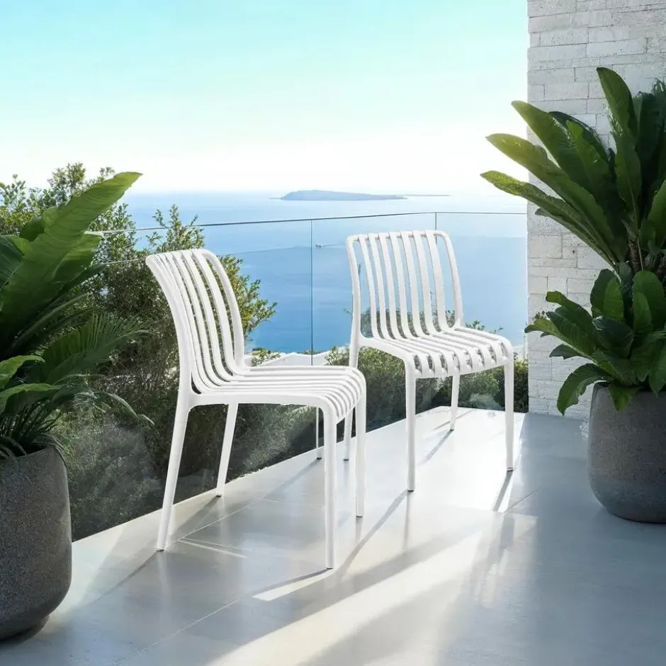 tectake Tuinstoelen Alcudia, weerbestendig, stapelbaar, Crème
