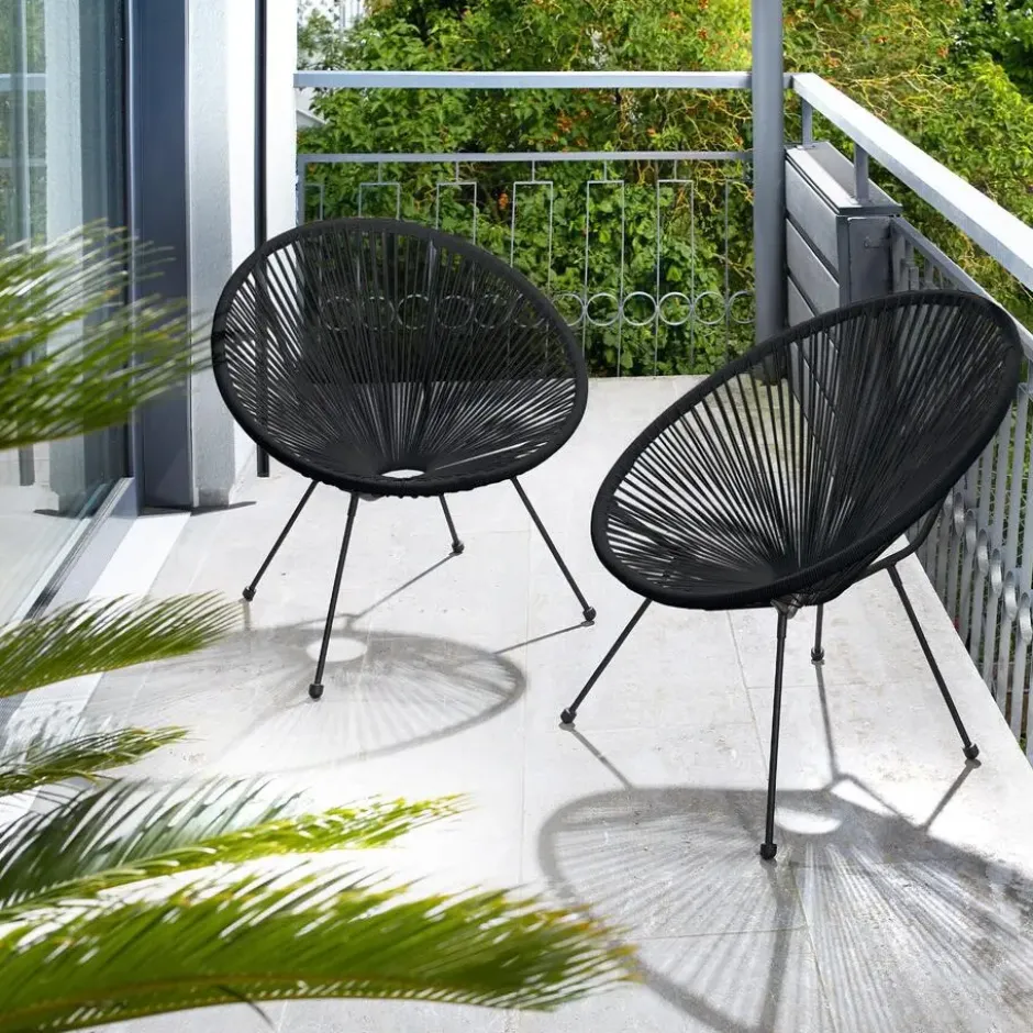 tectake 2 tuinstoelen Santana in Acapulco-design, Zwart