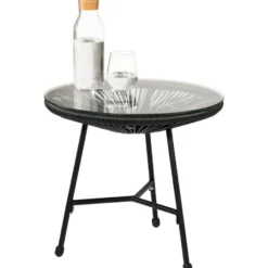 tectake Tuinstoelen Tafel Zwart Staal Veiligheidsglas 2 Stoelen