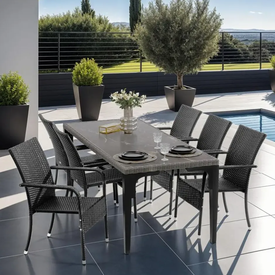 tectake 2 tuinstoelen - Wickerstoel Girona, stapelbaar, draagkracht 120 kg