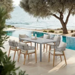tectake Tuinstoel Manacor, ropedesign, Greige