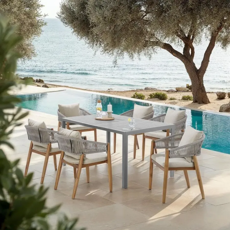 tectake Tuinstoel Manacor, ropedesign, Greige