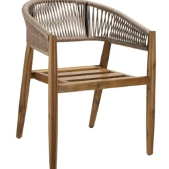 tectake Tuinstoel Set Van 4, Massief Acaciahout, Weerbestendig, Touwontwerp