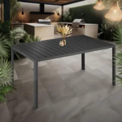 tectake Tuintafel - Roestvrij Aluminium - Zwart - 150x90x75cm - Voetjes
