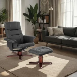 tectake TV-fauteuil met krukje model I, Zwart/Bruin