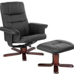 tectake TV-fauteuil met krukje model I, Zwart/Bruin