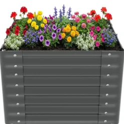 tectake Verhoogde Plantenbak - Verzinkt Staal - 80x80x62cm - Grijs