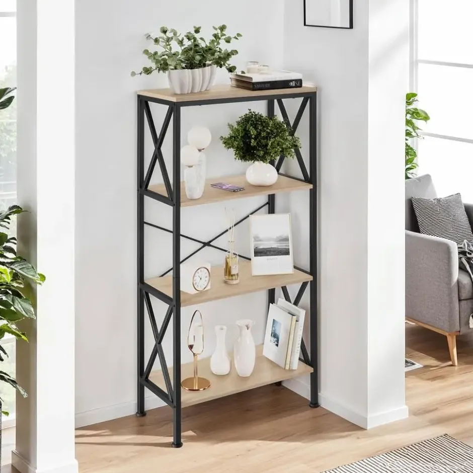 tectake Wandkast Barry 61,5x31,5x133,5cm, Industrieel Licht Hout, Eiken Sonoma