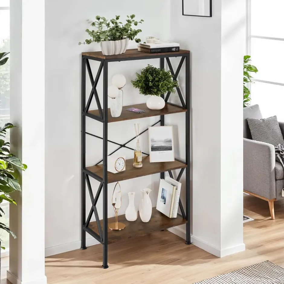 tectake Wandkast Barry 61,5x31,5x133,5cm, Industrieel Hout Donker, Rustiek