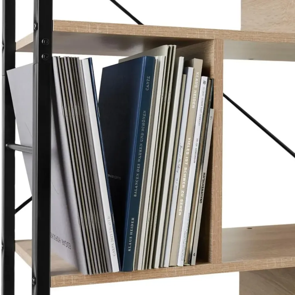 tectake Wandkast Charleston 75.5x30x155cm, Industrieel Licht Hout, Eiken Sonoma