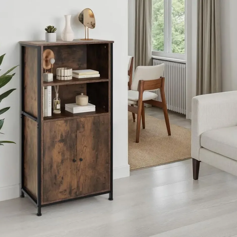 tectake Wandkast Doncaster 60x38x125cm, Industrieel Hout Donker, Rustiek