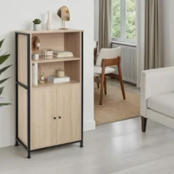 tectake Wandkast Doncaster 60x38x125cm, Industrieel Licht Hout, Eiken Sonoma