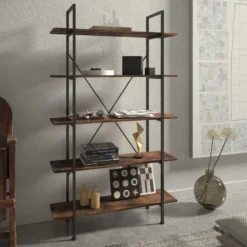 tectake Wandkast Glasgow 106 x 34,5 x 179,5cm, Industrieel Hout Donker, Rustiek