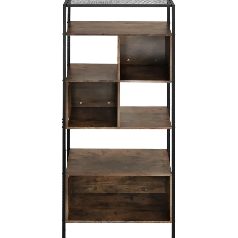 tectake Wandkast Hastings 75x31x170,5cm, Industrieel Hout Donker, Rustiek