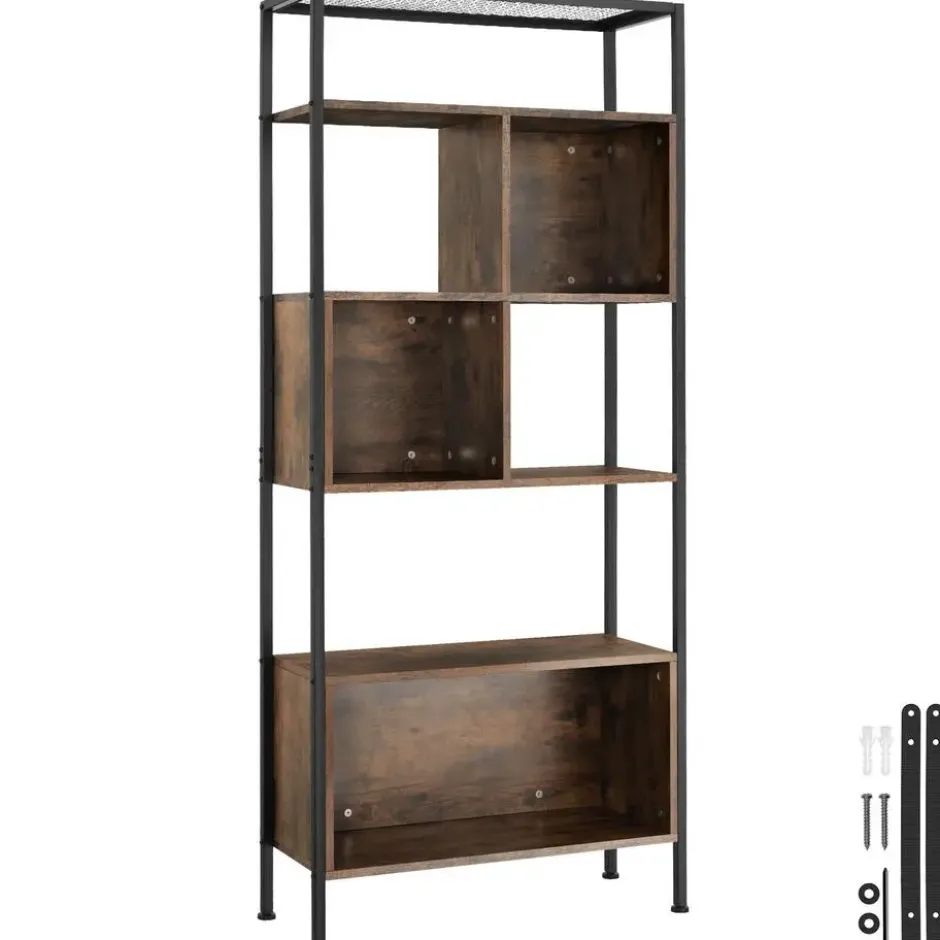 tectake Wandkast Hastings 75x31x170,5cm, Industrieel Hout Donker, Rustiek