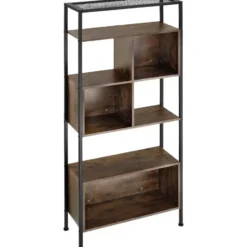 tectake Wandkast Hastings 75x31x170,5cm, Industrieel Hout Donker, Rustiek