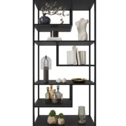 tectake Wandkast Venda met 6 vakken, industriële stijl, 85x35x188cm, Zwart