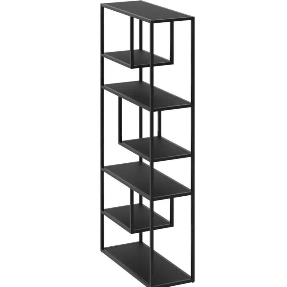 tectake Wandkast Venda met 6 vakken, industriële stijl, 85x35x188cm, Zwart