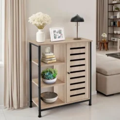 tectake Wandkast 71x32x82cm, Industrieel Licht Hout, Eiken Sonoma