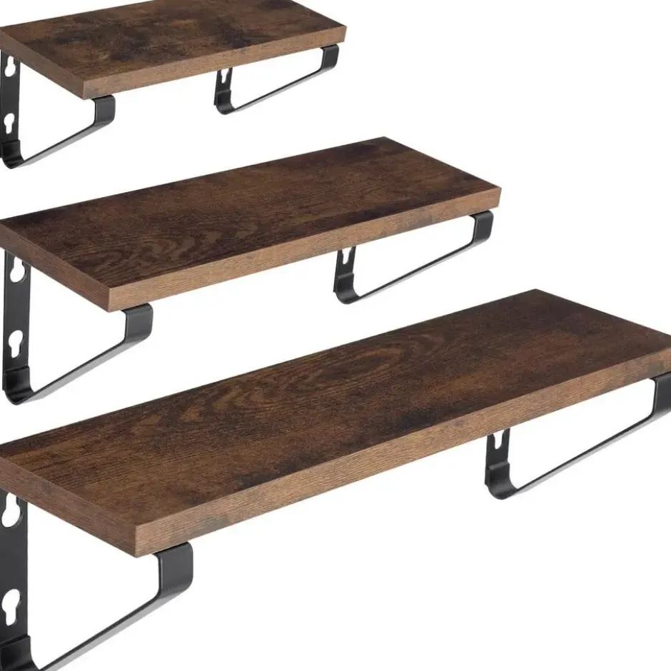 tectake 3 wandplanken Cowell, Industrieel Hout Donker, Rustiek