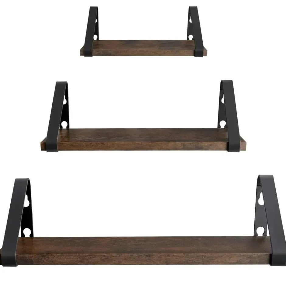 tectake 3 wandplanken Cowell, Industrieel Hout Donker, Rustiek
