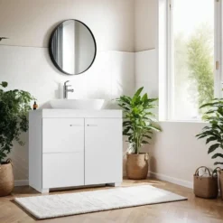 tectake Wastafelonderkast Idris, 2 vakken, draagkracht 35 kg, Wit
