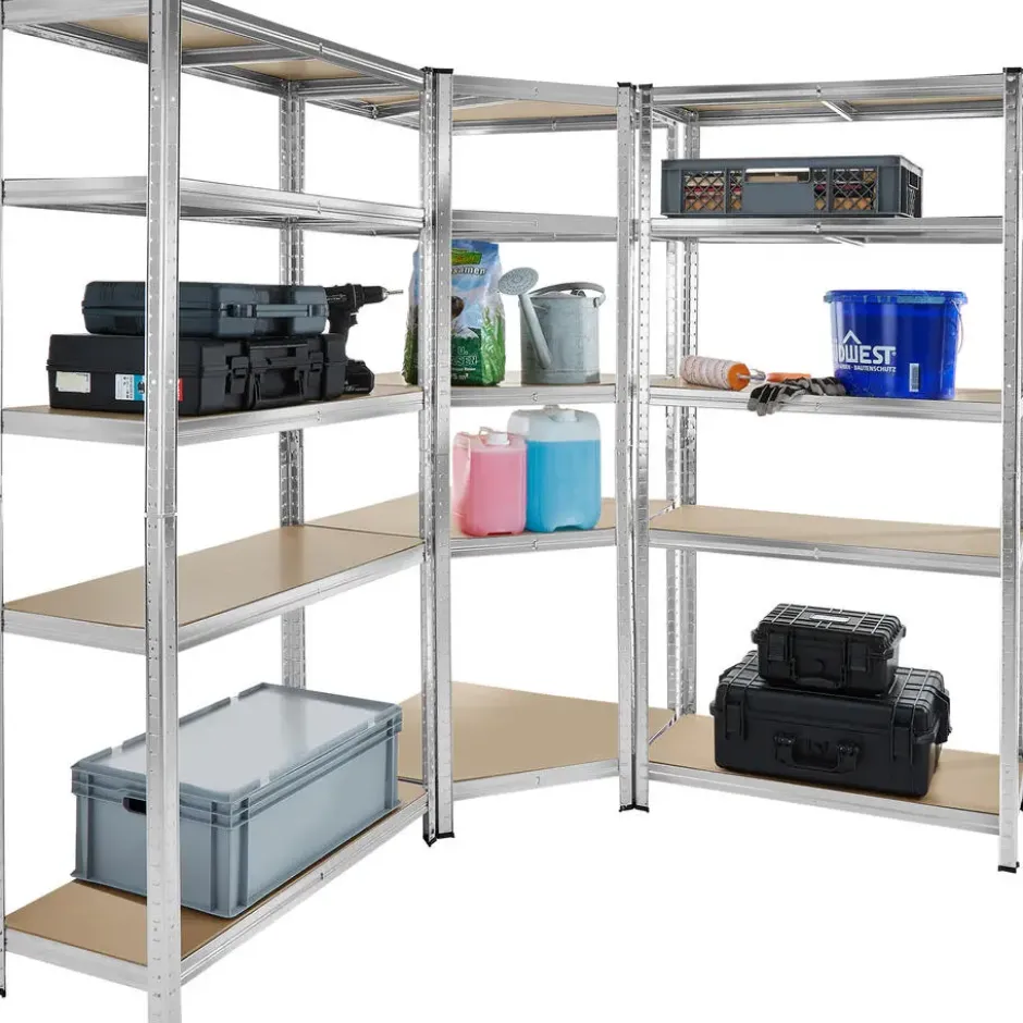 tectake Werkplaatsrek Gustav, 3-delig, 15 planken, 2625 kg, Zilver