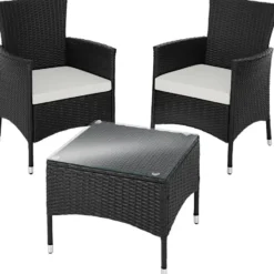 tectake Wicker bistroset Luzern 2+1 met kussenhoezen in 2 kleuren - Zwart