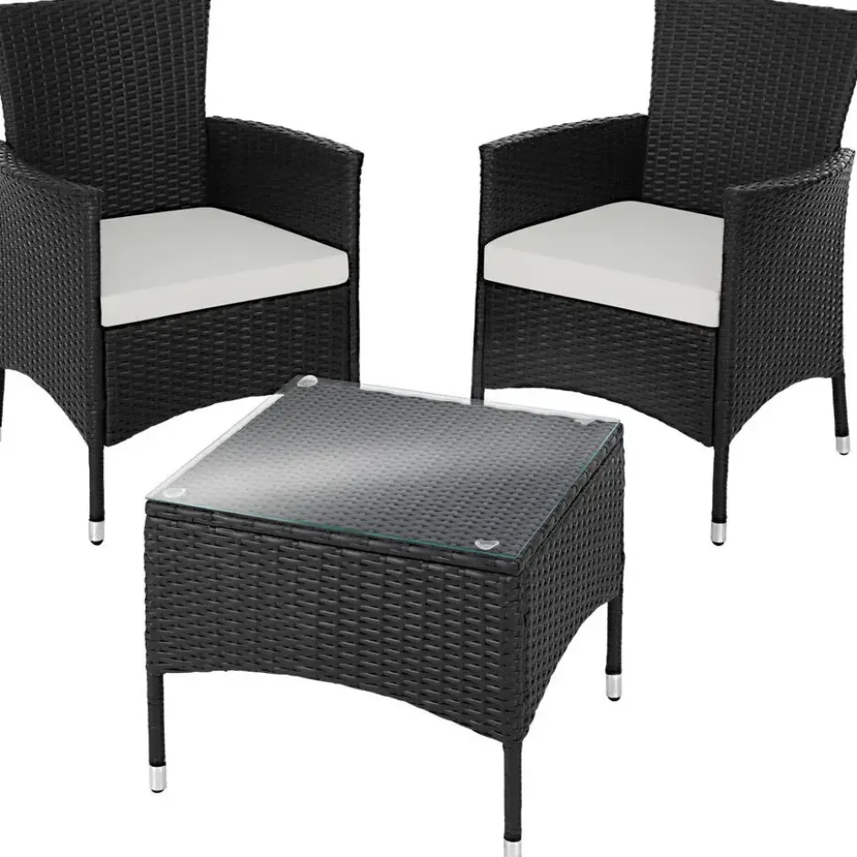 tectake Wicker bistroset Luzern 2+1 met kussenhoezen in 2 kleuren - Zwart