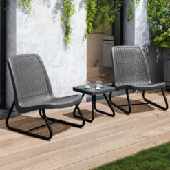 tectake Wicker bistroset Modica voor 2 personen - Grijs