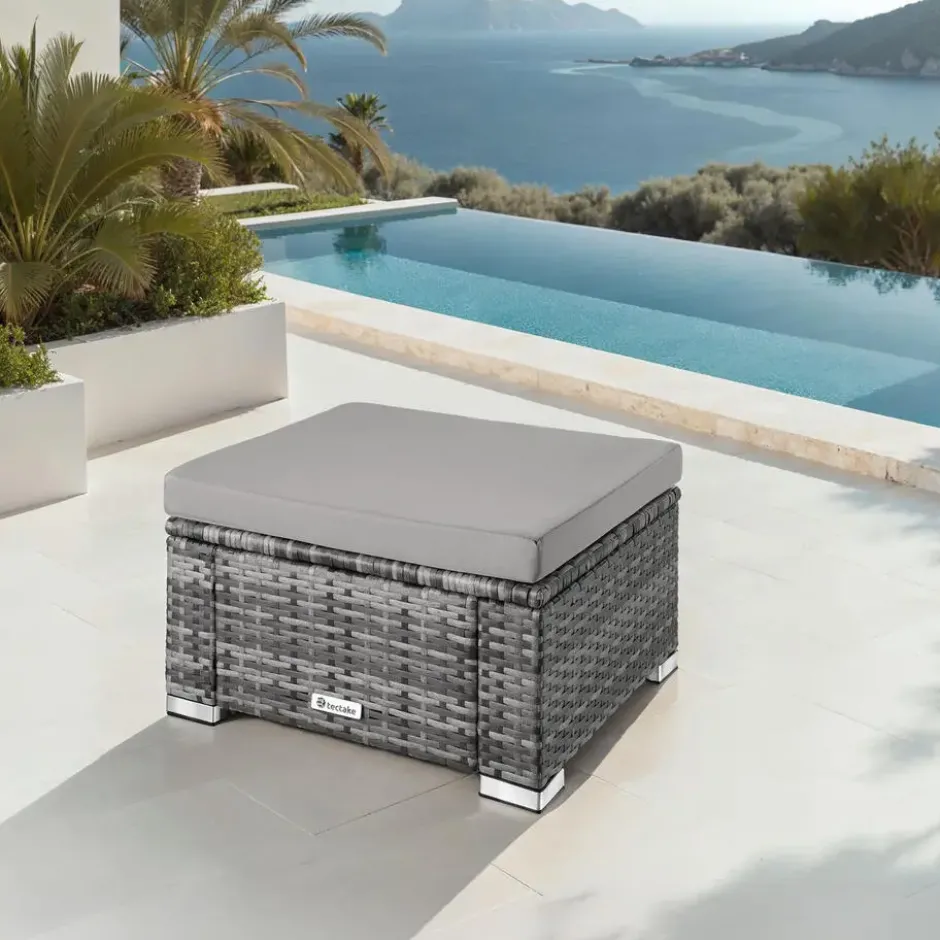 tectake Wicker hocker, Grijs