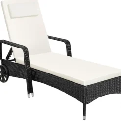 tectake Wicker ligbed met wielen, Zwart/Beige
