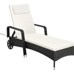 tectake Wicker ligbed met wielen, Zwart/Beige