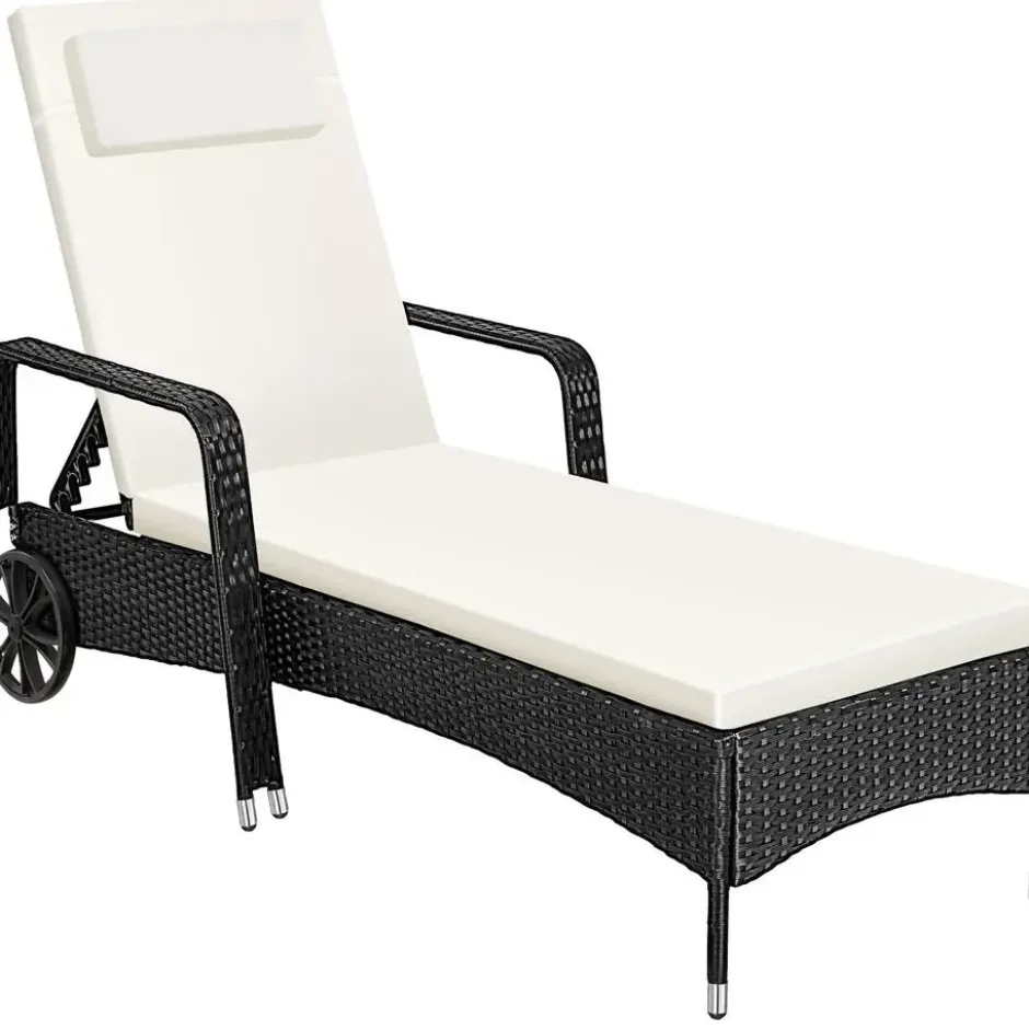 tectake Wicker ligbed met wielen, Zwart/Beige
