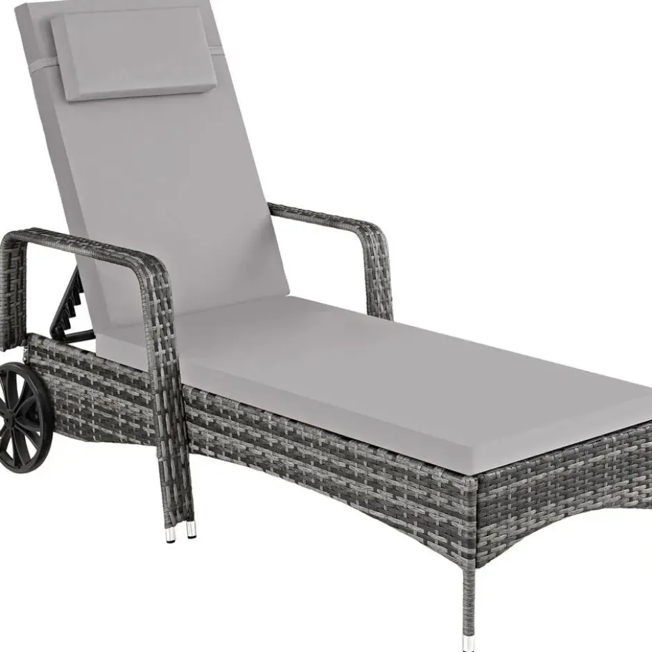 tectake Wicker ligbed met wielen, Grijs/Lichtgrijs