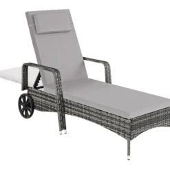 tectake Wicker ligbed met wielen, Grijs/Lichtgrijs