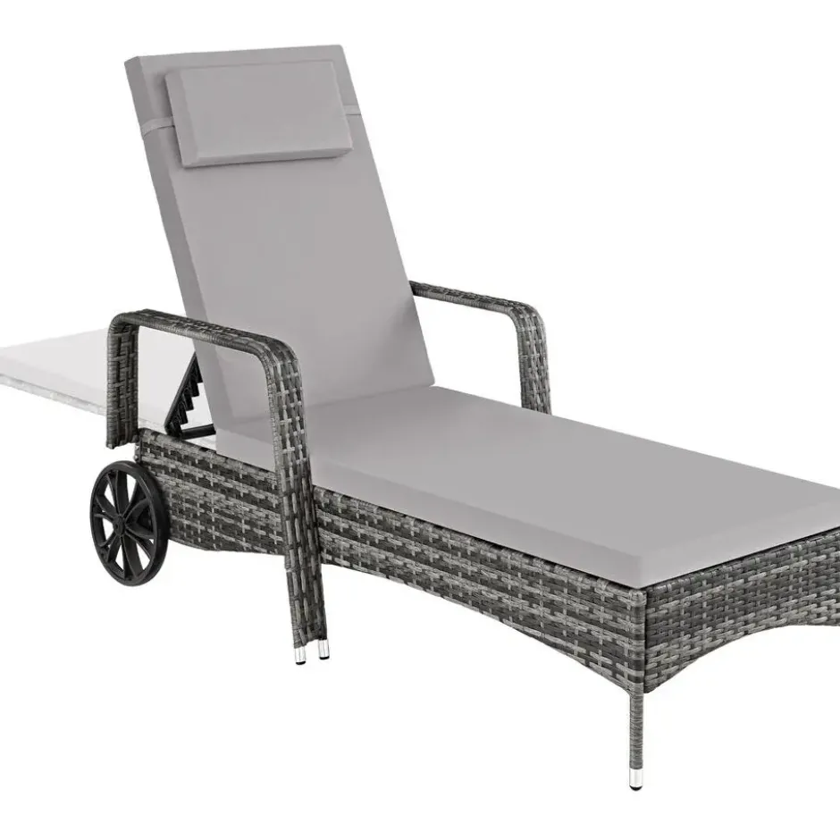 tectake Wicker ligbed met wielen, Grijs/Lichtgrijs