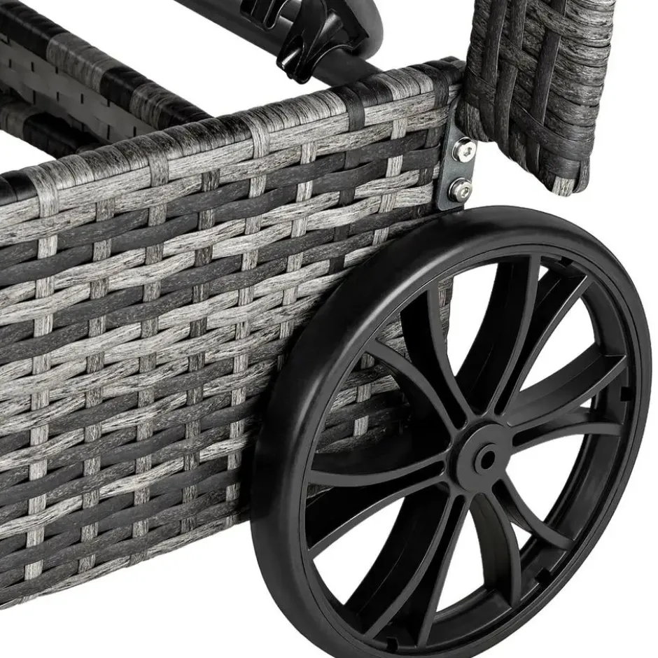 tectake Wicker ligbed met wielen, Grijs/Lichtgrijs