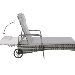 tectake Wicker ligbed met wielen, Grijs/Lichtgrijs