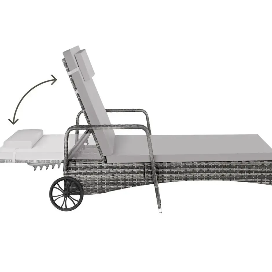 tectake Wicker ligbed met wielen, Grijs/Lichtgrijs