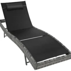 tectake Wicker ligbed Moana, Grijsgevlekt