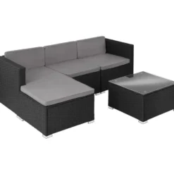tectake Wicker lounge Lignano, Zwart
