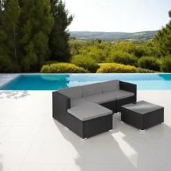 tectake Wicker lounge Lignano, Zwart