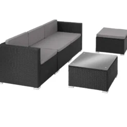 tectake Wicker lounge Lignano, Zwart