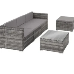 tectake - Wicker Loungeset - Grijs - UV-bestendig - Stalen Frame