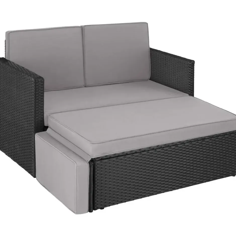 tectake Wicker loungesofa Corfu, Zwart / Grijs