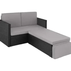 tectake Wicker loungesofa Corfu, Zwart / Grijs