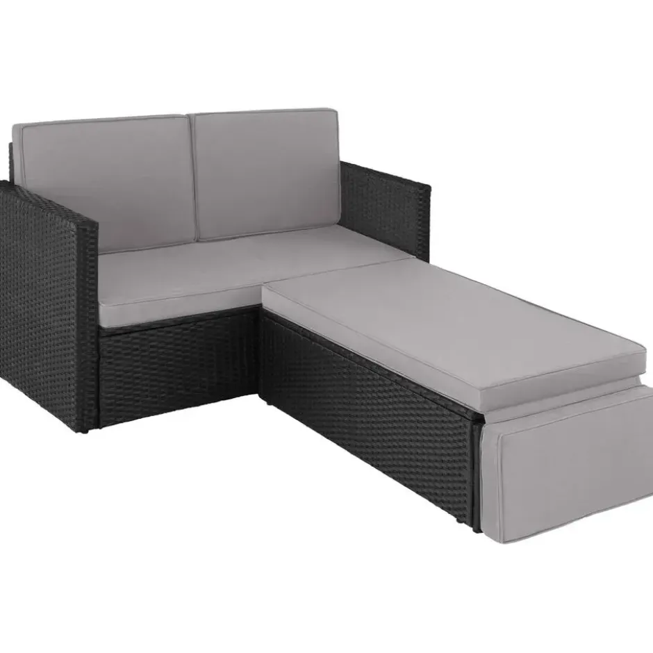 tectake Wicker loungesofa Corfu, Zwart / Grijs