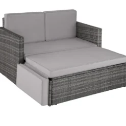 tectake Wicker Lounge Sofa Met Kussens - Grijs - Stalen Frame - Loungeset