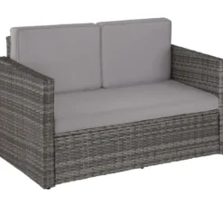 tectake Wicker Lounge Sofa Met Kussens - Grijs - Stalen Frame - Loungeset